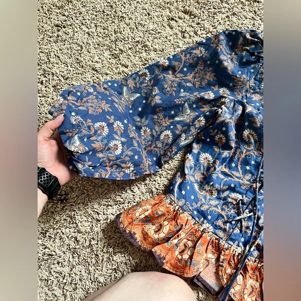 House of Harlow 1960 Nastassia blue and orange floral billowy puff sleeve - Picture 10 of 16